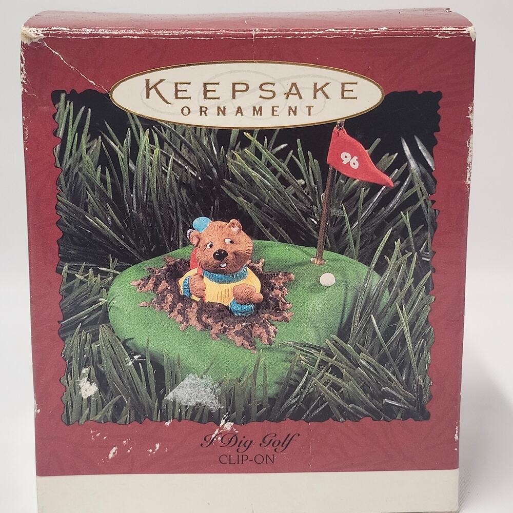 1996 Hallmark Keepsake I Dig Golf Clip-On Ornament Gopher Golfer w Box